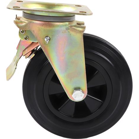 Roulette de rechange de 20 cm (8 po) avec frein et semelle en caoutchouc PU, silencieuse et résistante aux chocs, pour chariot, établi ou poubelle (charge maximale : 200 kg [440 lb]). (1/5)