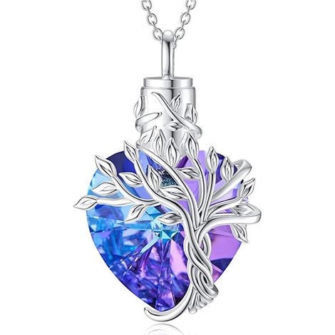 Collana con ciondolo a forma di albero intricato e ceneri, gioiello commemorativo - Viola