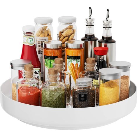 Lazy Susan Organiseur d'armoire – Plateau tournant en métal de 33 cm pour Cuisine, étagère à épices, Garde-Manger, Placard, Salle de Bain, comptoir, réfrigérateur, Table de Rangement, Blanc (1/5)