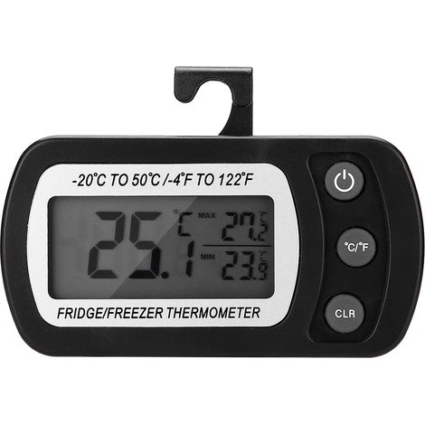 Thermomètre numérique grand écran LCD noir pour réfrigérateur congélateur, avec support réglable, cuisine. (1/5)