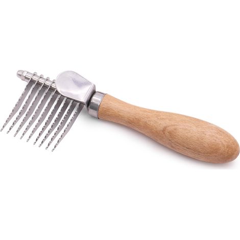 Peigne démêlant pour chien/peigne pour sous-poil (acier inoxydable), manche en bois antidérapant, 18,5 x 6 cm (1/5)