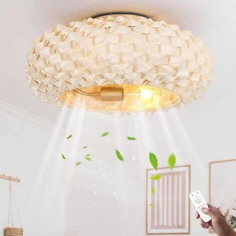Ventilateurs de plafond Silencieux avec Éclairage et Télécommande E27 Rétro Fan Plafonnier Pendentif Tissage Bambou Et Rotin Naturel Tissé Lampe de Plafond pour Salon Chambre Salle à Manger Lumière (1/5)