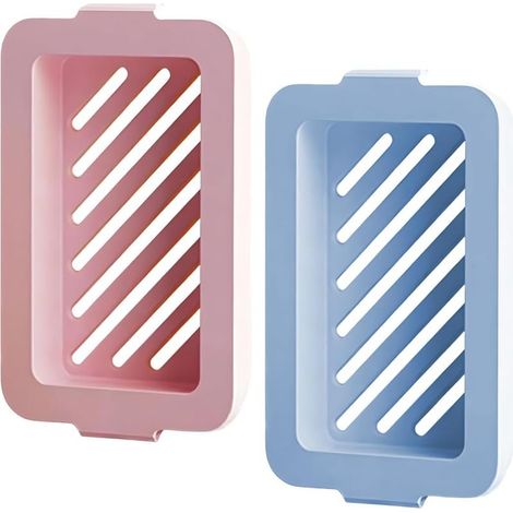 Set di 2 portasapone da bagno, da viaggio e da cucina, antiscivolo, in plastica, blu e rosa, 15,59 x 32 cm. (1/5)