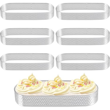 Lot de 6 Cercle à Tarte,Acier Inoxydable,Perforé,Ovale,13x4.5x2cm,Cuisine,Pâtisserie (1/5)