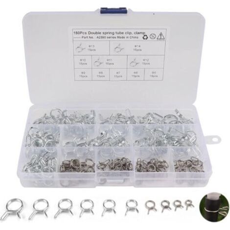 150Pcs 10Tailles Pince de Durite de Conduite de Carburant, Pince à Ressort, Collier de Serrage Durite Convient pour Tuyaux de 5mm - 14mm