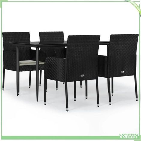 Ensemble à manger de jardin - FAFEICY - 3185145 - 4 places - Résine tressée noire - Table verre trempé 140x70 cm (1/5)