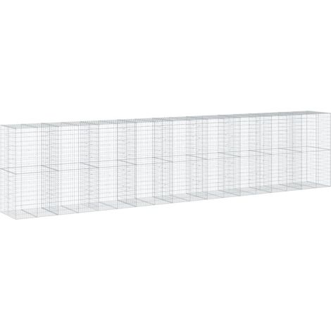 Panier gabion clôture cage mur de soutènement avec couvercle 900 x 100 x 200 cm fer galvanisé Argent