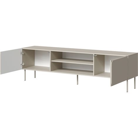 TV-Schrank Cesara, ein Regal, 2 Türen, Metallfüße, 200x42x57h cm Beige