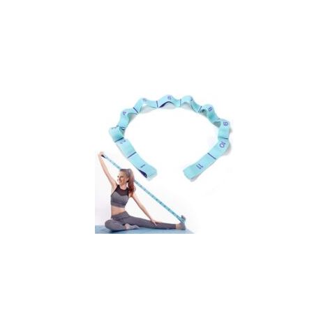 Bande d’étirement pour yoga à 11 boucles, sangle d’exercice multi-sections, bleu macaron, 130 cm (1/5)