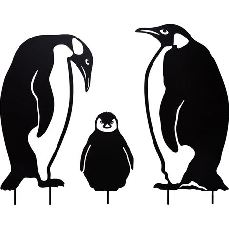3er-Set, Garten-Eisenkunst-Pinguinfamilie, Gartendekoration, kreative ausgehöhlte Metall-Tier-Gras-Einsätze