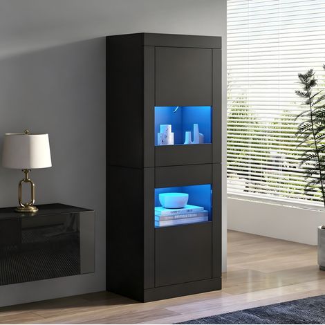 Vetrina LED 61x42x162 cm in truciolare nero salvaspazio - MEUBLIV (1/5)