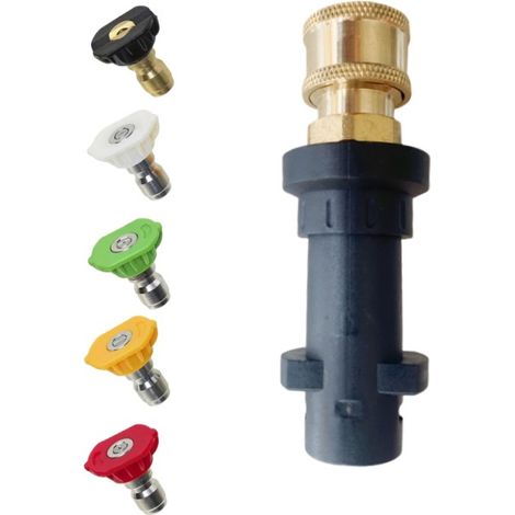 Adattatore per idropulitrice ad alta pressione con 5 ugelli multistadio, kit di accessori per la pulizia.