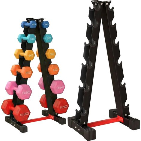 Soporte para mancuernas, acero de alta calidad, diseño compacto, negro. (1/2)