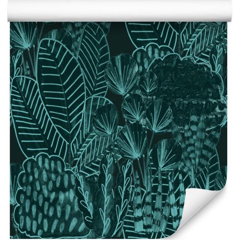 Papel pintado con estampado de hojas estilo vintage para salón y dormitorio, 50x1000 mm. (1/5)