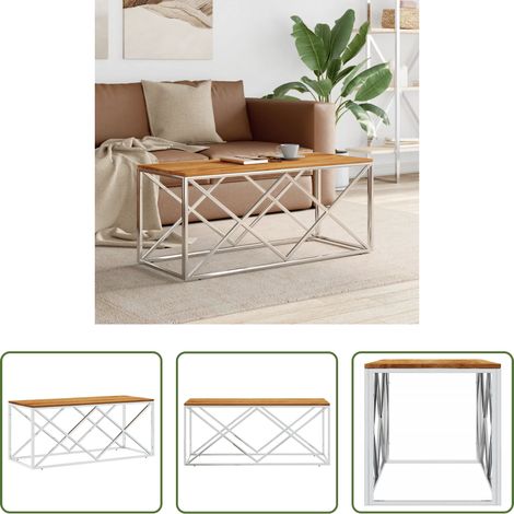 Bois d'acacia - Table basse acier inoxydable et bois massif d'acacia (1/5)