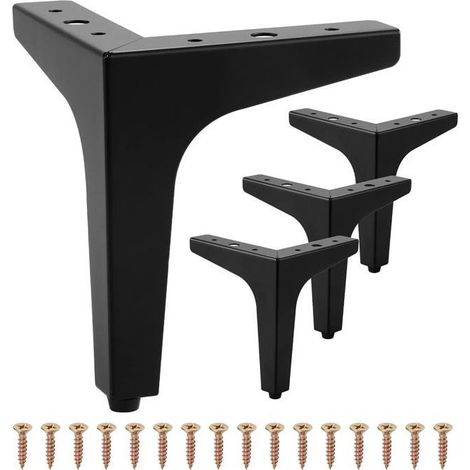 Lot de 4 pieds de meuble métalliques triangulaires 17 cm noir - fer, 3 broches + vis, capacité 800 kg (1/5)