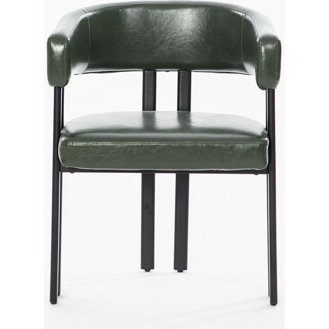 Sedia da pranzo moderna in similpelle verde con braccioli e base in metallo (1/5)