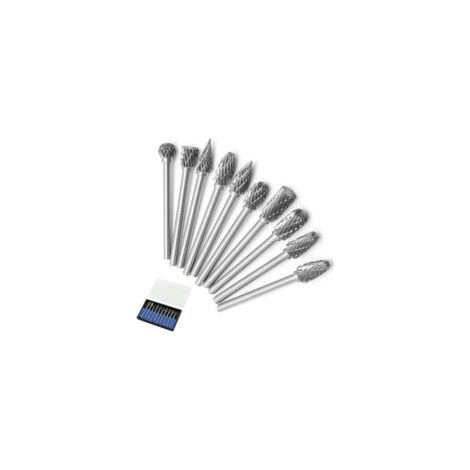 10-teiliges Set doppelt verzahnter Hartmetall-Rotationsfräser, Vollstahl, 3-mm-Schaft, Torsionsbohrer für Dremel-Rotationswerkzeuge – Crezuo