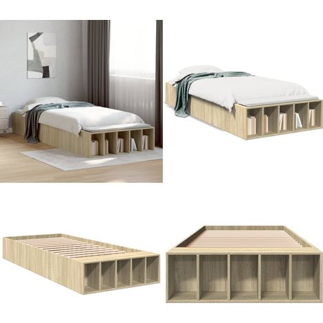 Cadre de lit sans matelas chêne sonoma 90x190 cm - Cadre De Lit - Lit Double - Lit Design - Lit Moderne - Meuble Chambre - Home & Living (1/5)