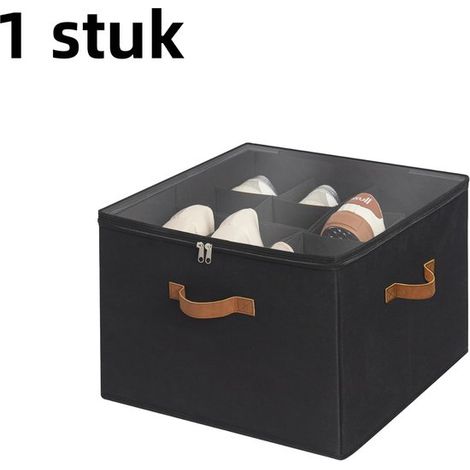 Boîte de rangement en tissu pliable 1 pièce – Boîte à chaussures avec couvercle – Bac de rangement avec séparateurs – Boîte de rangement pour vêtements – Noir – 43 x 43 x 30 cm (1/5)