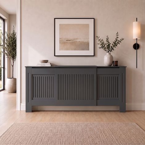 Radiator Cover Wall Cabinet Adjustable MDF Wood Anthracite Vertical Style Modern (1/5)