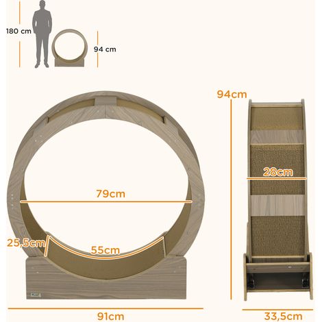 Roue à chat 91 cm avec frein, planche à gratter, roue d'exercice pour chat, bien-être et détente, noyer, activité saine pour félin, jouet sportif intérieur (1/5)