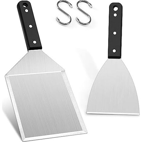 Lot de 2 Spatules Grill HaWare, Inox, Smash Burger, Plancha, Gaz, Teppanyaki, Complet, Rapide, Robuste (1/5)