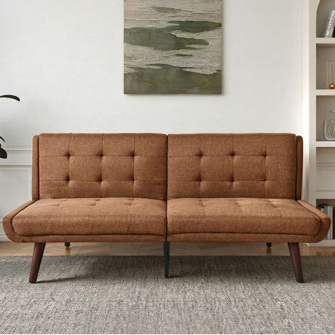 Divano Adulti 146 cm in Lino Marrone 3-in-1, Schienale 5 Posizioni, Seduta Alta Densità, Piedi Metallici (1/5)
