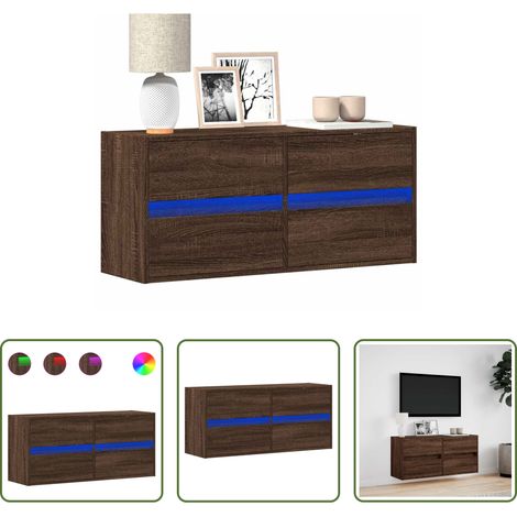 Armoire TV murale - Meuble TV mural avec lumières LED chêne marron 100x31x45 cm (1/5)