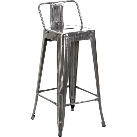 Sgabello con Schienale New Bristol 42x42xh77/94 cm in Ferro  Galvanizzato con seduta in Legno