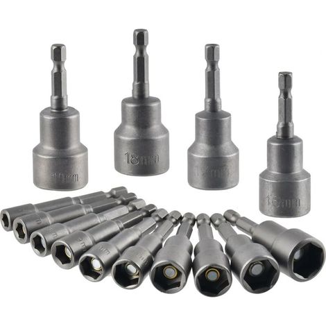 Jeu de 14 douilles hexagonales magnétiques pour visseuse à percussion (6-19 mm), adaptateur pour douille hexagonale magnétique 1/4". (1/5)