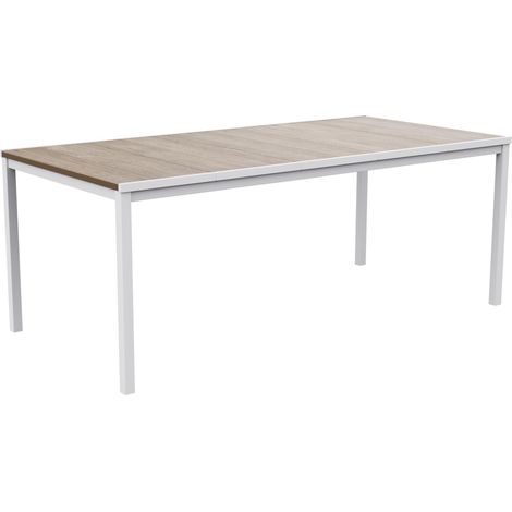 Table de Salle à Manger rectangulaire extérieure, Jardin, terrasse, 200 x 95 x 75 cm, capacité 8 Personnes, résine, Plateau Finition Imitation Bois, Cadre Blanc (1/5)