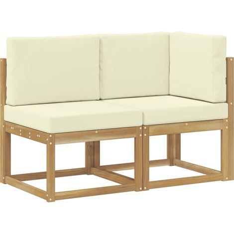 Outdoor Middle and Corner Sofa 2 Piece White Solid Acacia Wood vidaXL