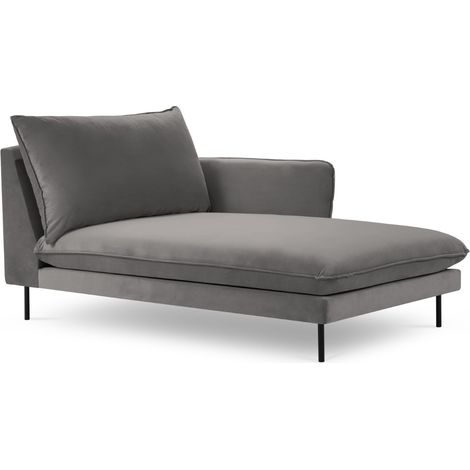 Méridienne droite en velours gris clair (1/5)