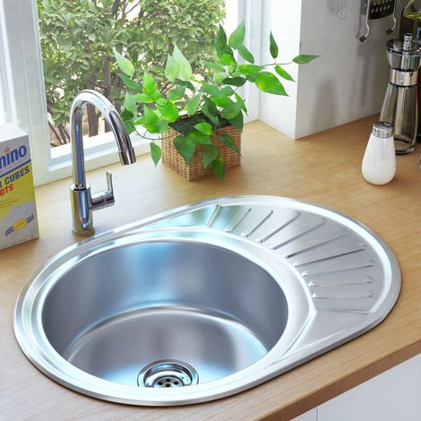 vidaXL Lavello da Cucina con Filtro e Sifone Ovale in Acciaio (1/5)