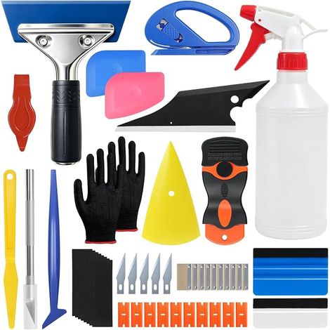 Kit d'outils de revêtement de film teinté de voiture avec raclette et pièces de rechange, couteau d'artisanat, cutter en vinyle, trousse de raclette (1/5)