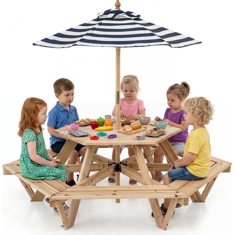 COSTWAY Tavolo Esagonale da Picnic per Bambini 3+ Anni con 6 Panche