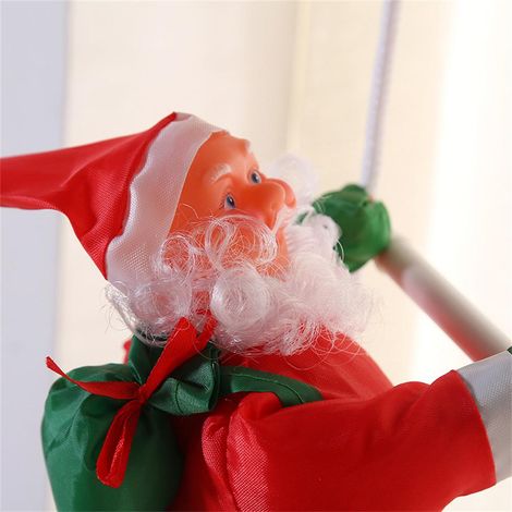 Père Noël grimpant à l'échelle, décoration suspendue de Noël pour fenêtre ou sapin, figurine de 25 cm de long, poids 69 g, lot d'une pièce. (1/4)