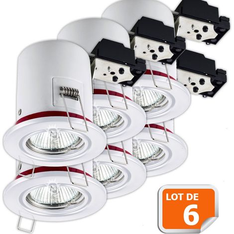 Lampesecoenergie – Lot de 6 supports de spot orientables blancs 90mm – Douille GU10 – Fixation rapide par ressort – Étanchéité à l’air – Compatible spots 50x50mm