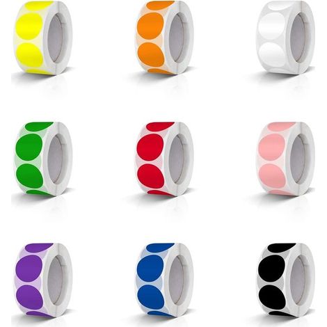 Runde Etikettenaufkleber: 4500 Rollen pro Set, 9 Farben, 25 mm Durchmesser. Ideal zur farblichen Kennzeichnung von Etiketten. (1/5)