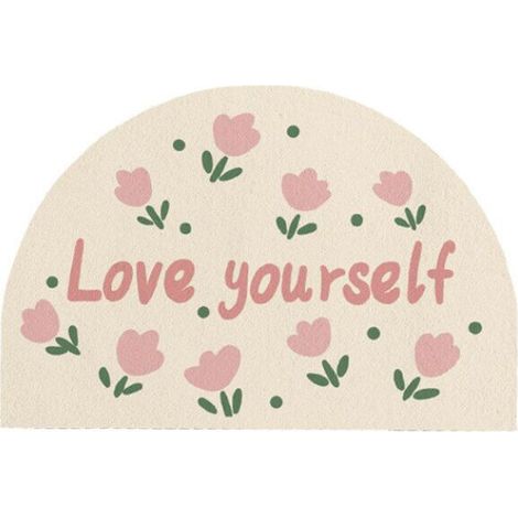 Tapis de chambre à dessin animé, paillasson semi-circulaire, absorbant et antidérapant, tapis floral mat (Style 3) (1/2)