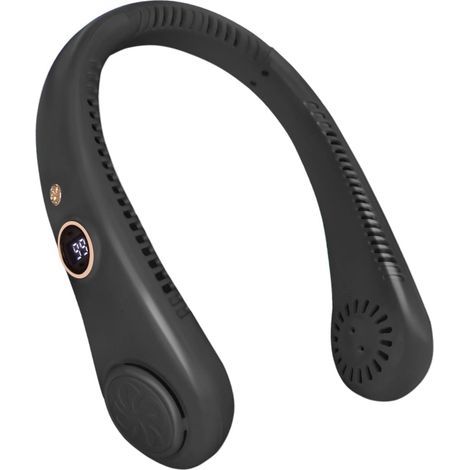 Ventilateur de cou rechargeable USB, 5 vitesses, sans pales, flux d'air à 360°, pour hommes et femmes, noir (1/4)