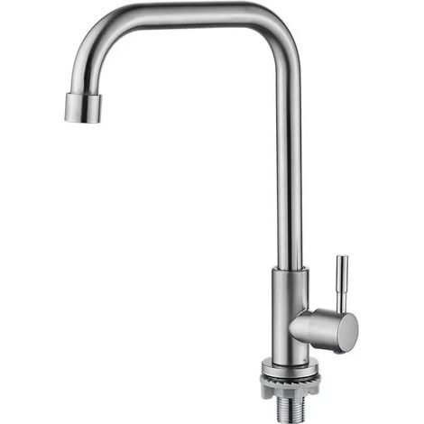 Robinet de cuisine en acier inoxydable brossé, robinet mitigeur à levier unique pour évier, robinet d'eau froide à poignée unique, montage sur plage (tuyau non inclus) (1/5)