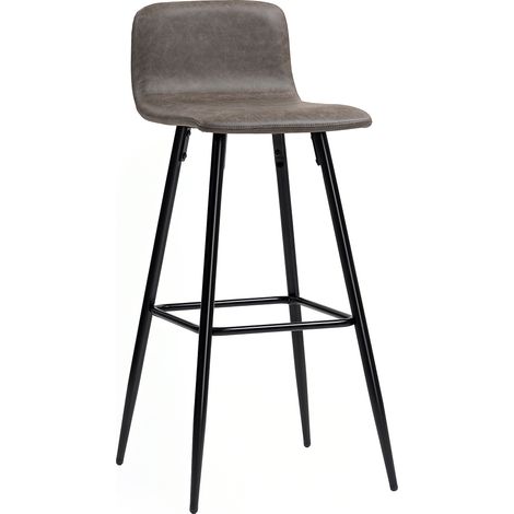 Set 2 Sgabelli Bar con Schienale Basso e Poggiapiedi, Rivestimento in PU e Gambe in Acciaio, Marrone Scuro