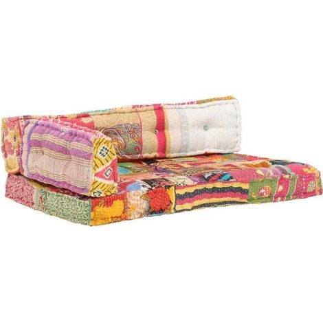 Coussin de canapé plateau en tissu patchwork multicolore (1/5)
