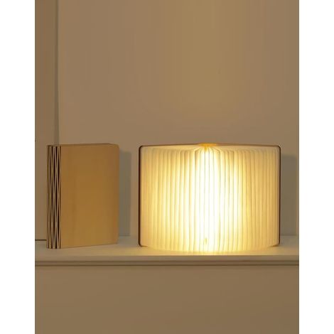 Lampe accordéon intelligente en bois naturel avec éclairage LED, rechargeable - 12 x 9 x 2,5 cm (1/5)