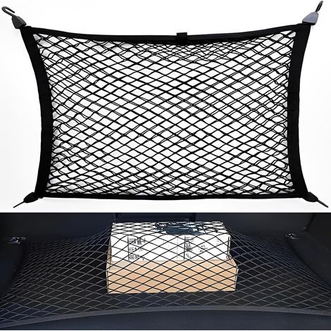 Filet De Rangement Coffre De Voiture,Filet Voiture Pour Rangement Camping Car,80×60cm Peut être étendu Jusqu'à 180×120cm Avec 4 Crochets Renforcement Solides,Convient à La Plupart Des Coffres