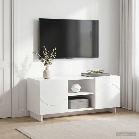vidaXL Meuble TV 90 x 34,5 x 40 cm Blanc brillant Bois d'ingénierie (1/5)