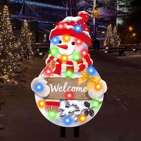 Panneau De Jardin Noel - Piquet Lumineux En Plein Air Pour Pelouse Et Clôture - Santa Claus Et Bonhomme De Neige - 1 Pièce (1/5)