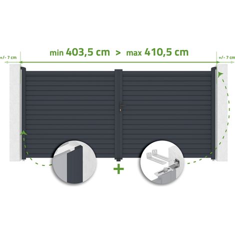 Verstellbares Schwingtor, 4 m breit, CALANCIA, H. 180 cm, graues Aluminium